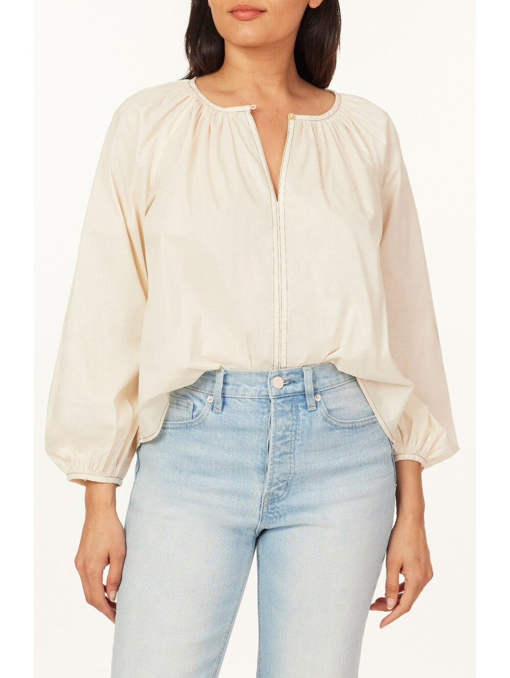 NWT! Scotch & Soda Topstitch Peasant Top in White Cap Size XS